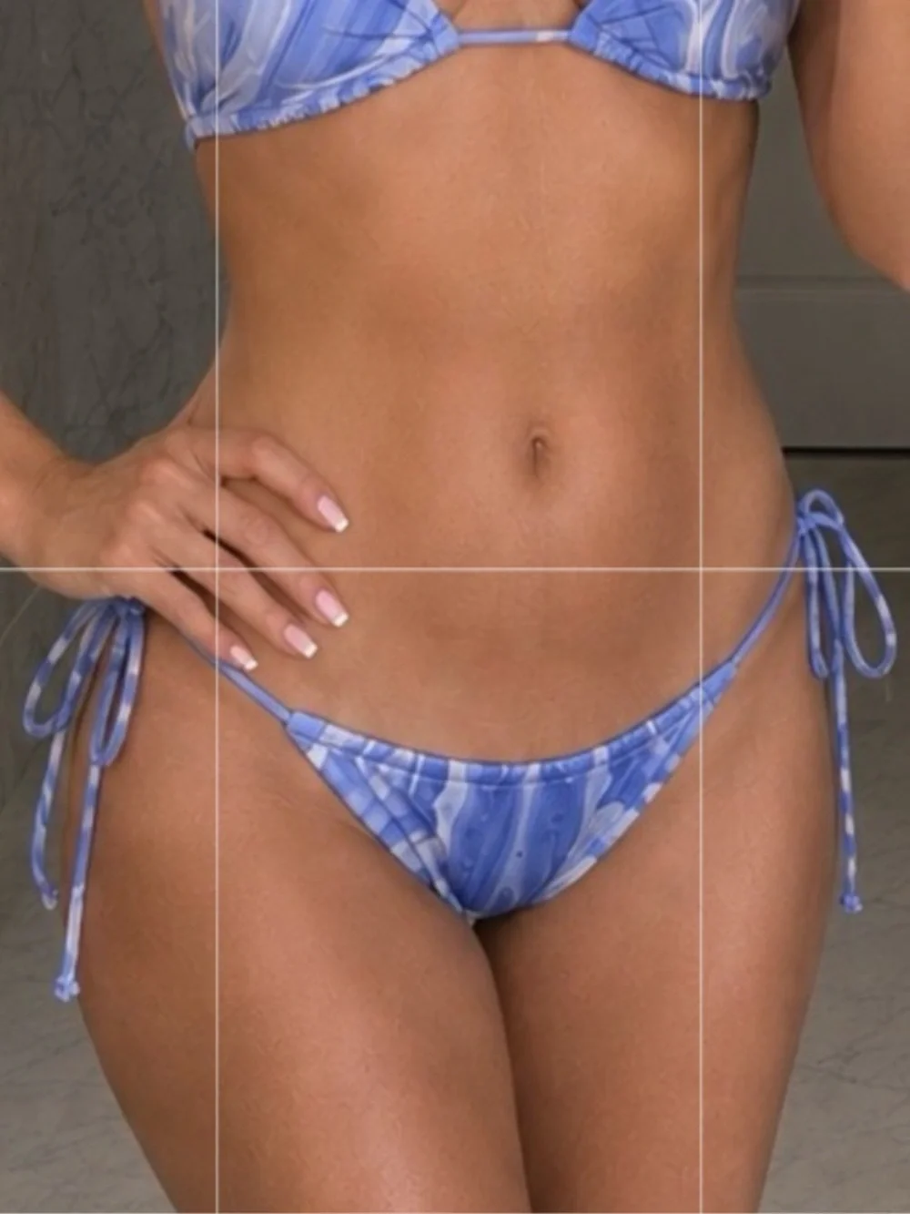 Naked Wardrobe Swim String Side Tie Bikini Bottoms Blue Marble Swirl Medium